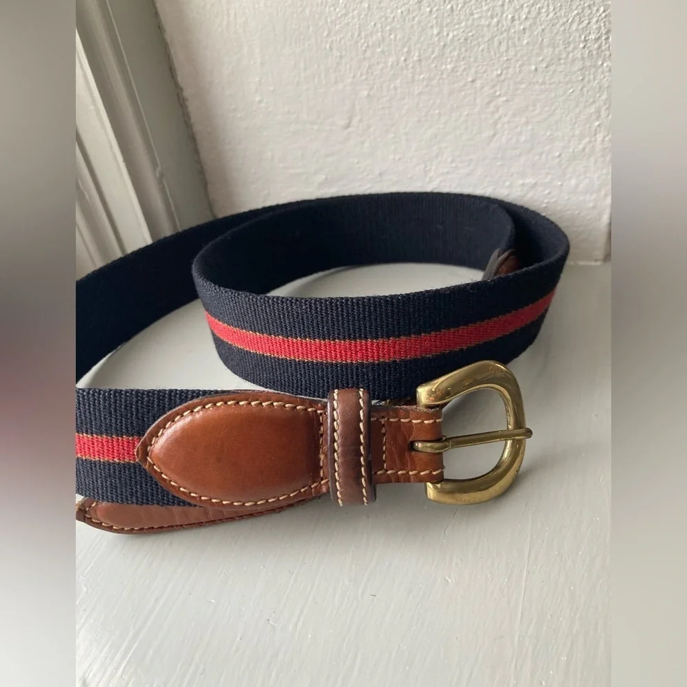 Trafalgar Black Canvas With Red Stripe Leather Belt  Sz 34 Made In USA #030230